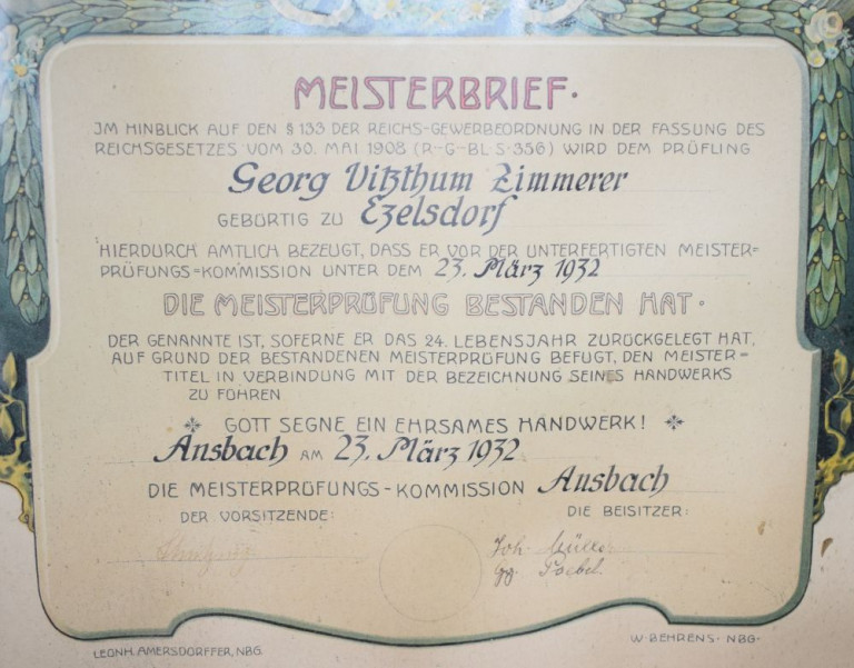 Meisterbrief Georg Vitzthum 1932 v3